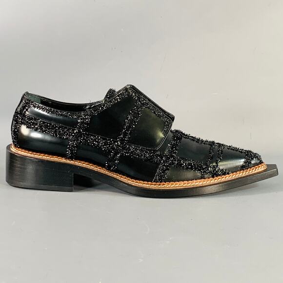 SIMONE ROCHA Size 8 Black Tinsel Embellishment Leather Slip On Loafers main image 6